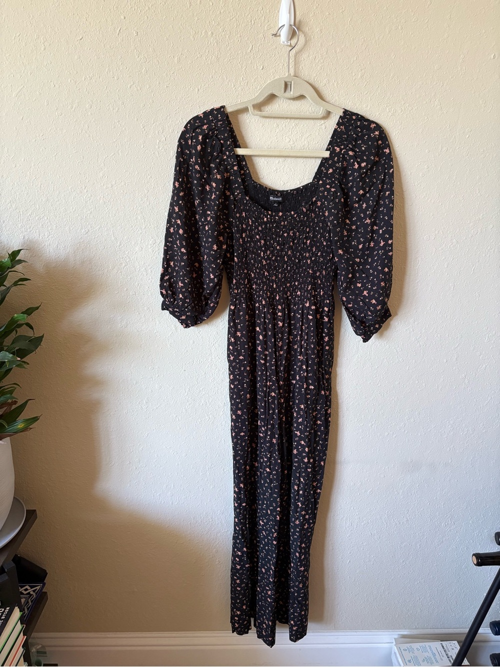 Madewell Smocked Square-Neck Wide-Leg Jumpsuit - Black Floral - Picture 4 of 8
